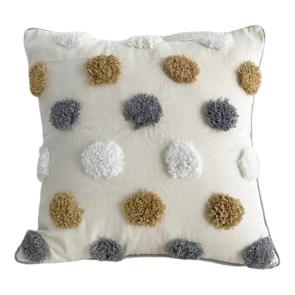 Unique Boho Throw Pillow with Braided Rope Pattern Handmade Tassels Cushion Soft Cotton Linen Textured Cushion for Sofa Bed