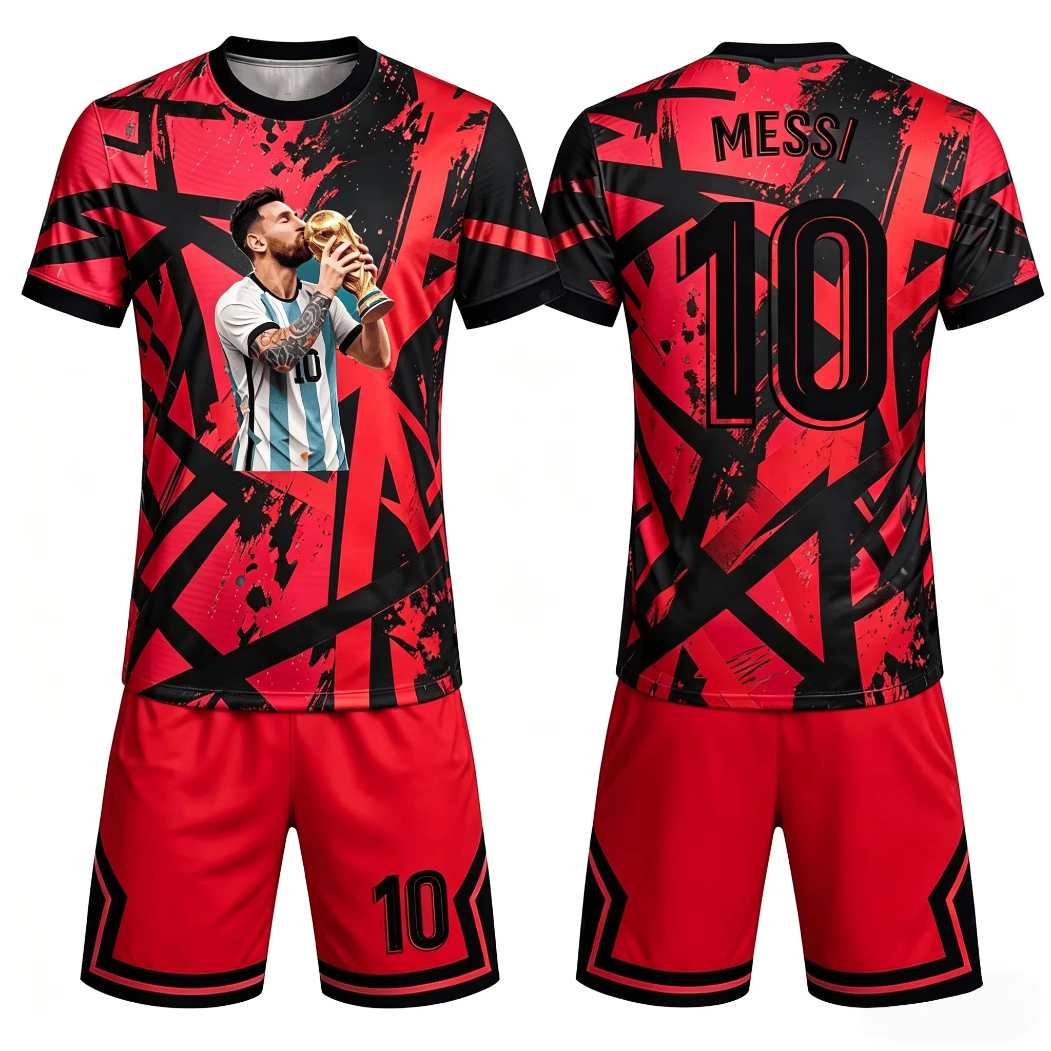 Messi Design Pattern Printed T-shirt Shorts 2-Piece Set Outdoor Casual Men's Clothing Breathable T-shirts and Short Sleeve Set