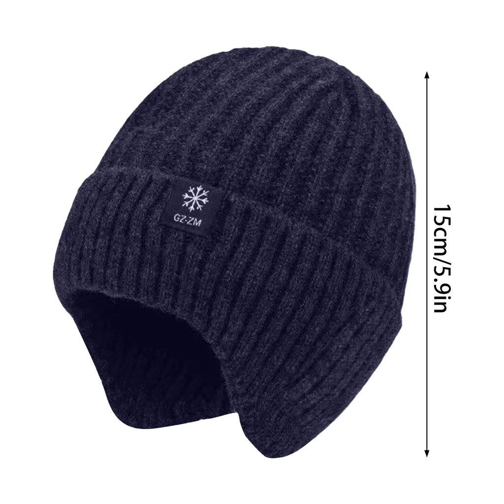 Men's Winter Knitted Warm Hats Soft Stretch Ear Protection Thickened Knitted Wool Cap Beanie Suitable For Cold Weather