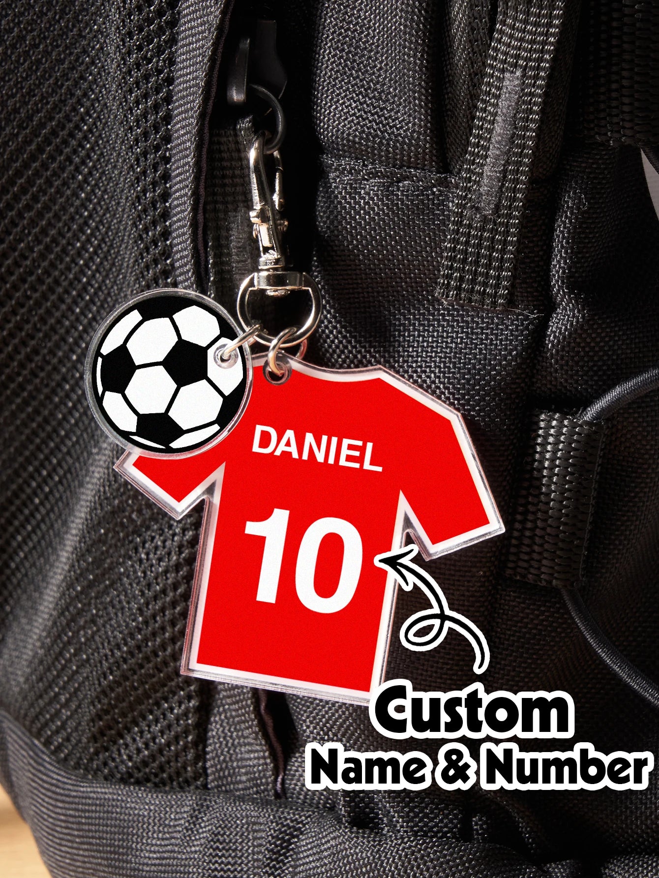 Custom Football Jersey Keychain Personalized Name Number 8 Colors Available Soccer Fan Gift