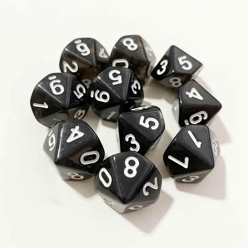 50PCS/lots Colorful Transparent D10 (0-9) Dice For DND Desktop Board Games 10 Sided Dices