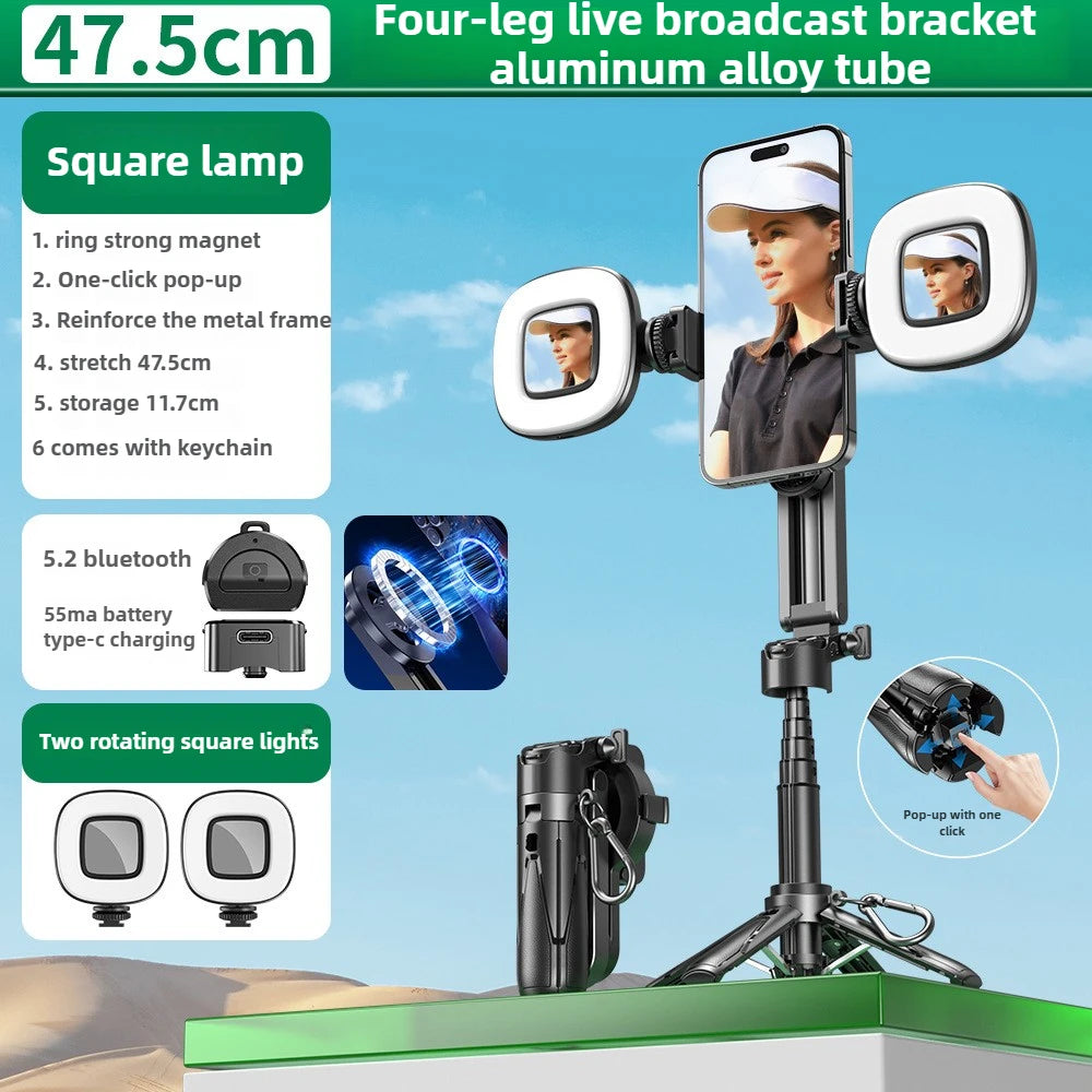 P15mini-C Magnetic Selfie Stick with Remote Extendable Cell Phone Tripod Stand Compatible with MagSafe, Selfie Stick Tripod