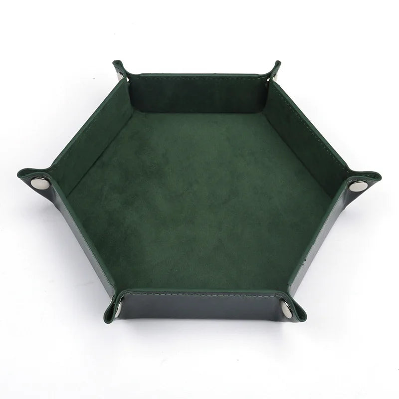 18Colors Foldable Dice Tray PU Leather Flannel Hexagonal Dice Rolling Plate Table Game Office Sundries Key Portable Storage Box