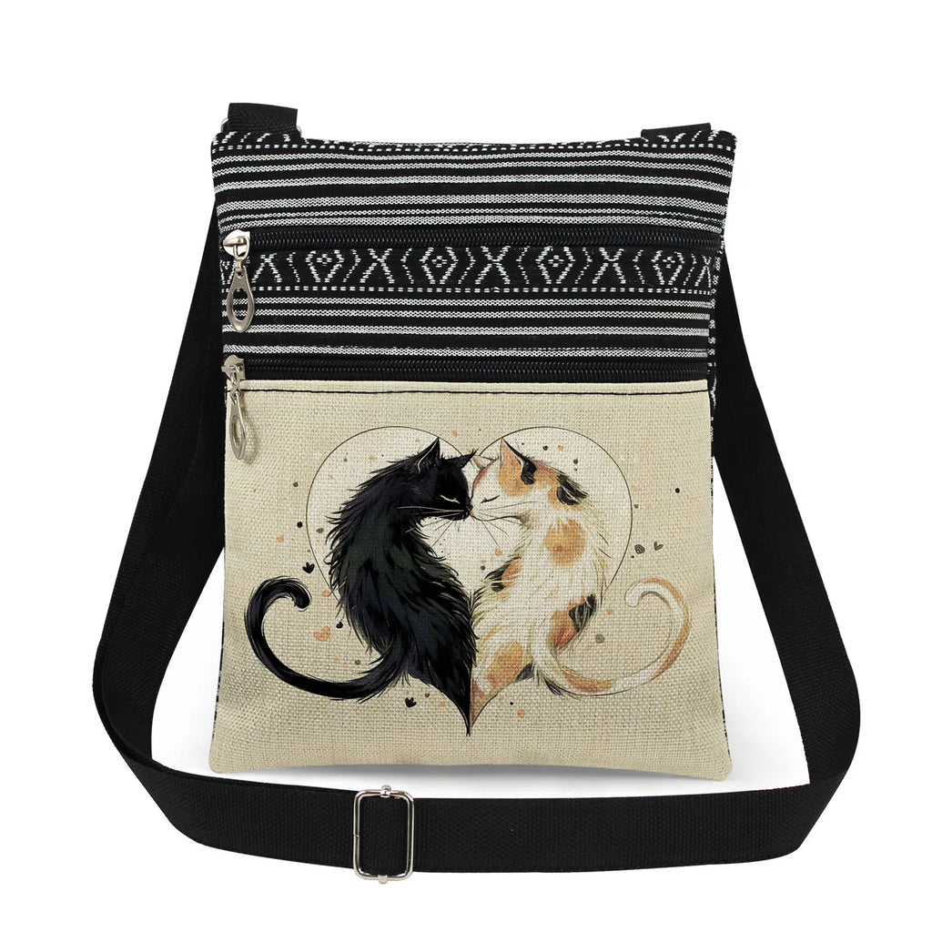 Cute Cartoon Black Cat Print Crossbody Bags Shoulder Bags For Women Daily Travel Portable Small Messenger Bags Catkeeper Gift