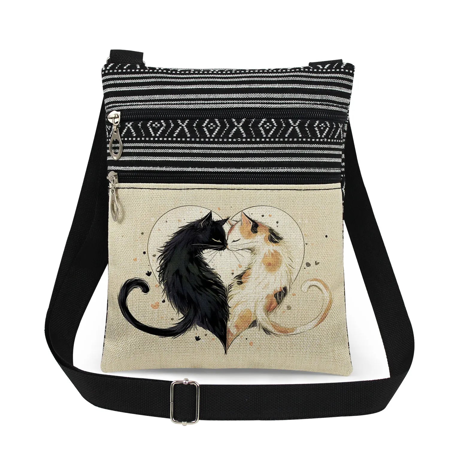 Cute Cartoon Black Cat Print Crossbody Bags Shoulder Bags For Women Daily Travel Portable Small Messenger Bags Catkeeper Gift