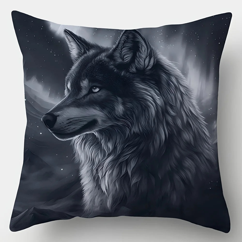 4-Piece Printed Pillowcase Set – Wolf Theme with Dark Tones for a Mysterious & Cool Atmosphere