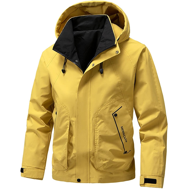 2026 Spring Waterproof Hooded Jacket Men Outdoor Softshell Zip Up Windbreaker Jackets Hiking Camping Coat Autumn Thin Overcoat
