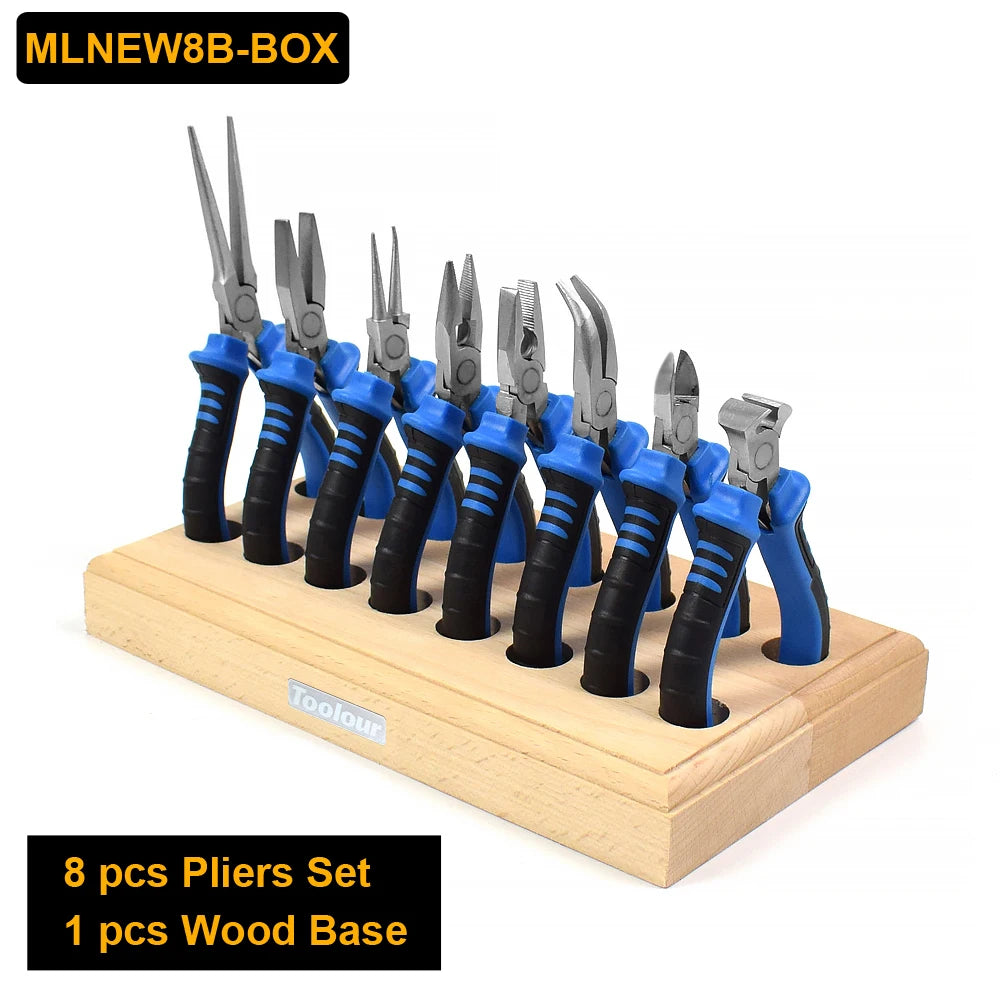 NEWACALOX 8Pcs Mini Pliers Set Jewelry Making Beading Wire 4.5 Inch Wire Cutter Pliers Manual Diagonal Pliers DIY Plier Set