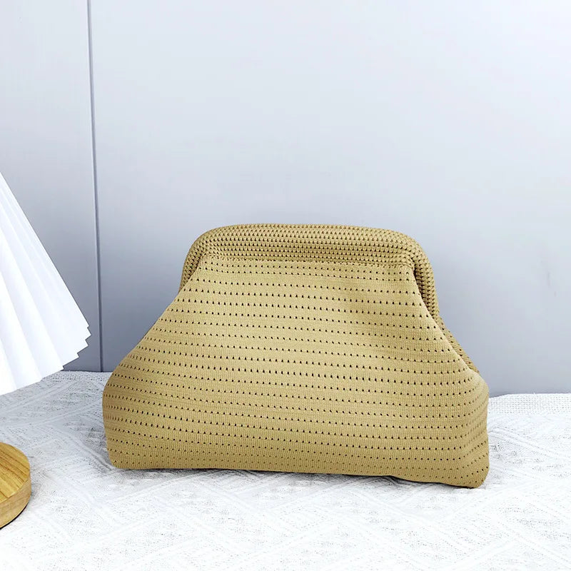 Summer Beach Clutch Purses for Women Crochet Woven Ruched Dumpling Hobo Bag Striped Color Evening Handbag Pool Knit Clutch
