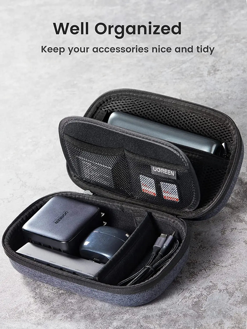 UGREEN Electronics Travel Organizer Hard Case Double Layer Cord Organizer Bag External Hard Drive Carrying Case