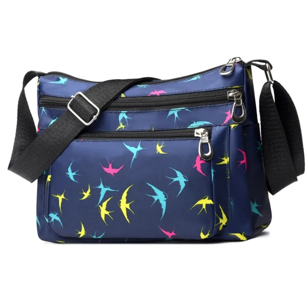 Fashion Nylon Women Shoulder Bag Floral Printed Large Capacity Messenger Bag Waterproof Multi-layer Pocket Handbag Mom