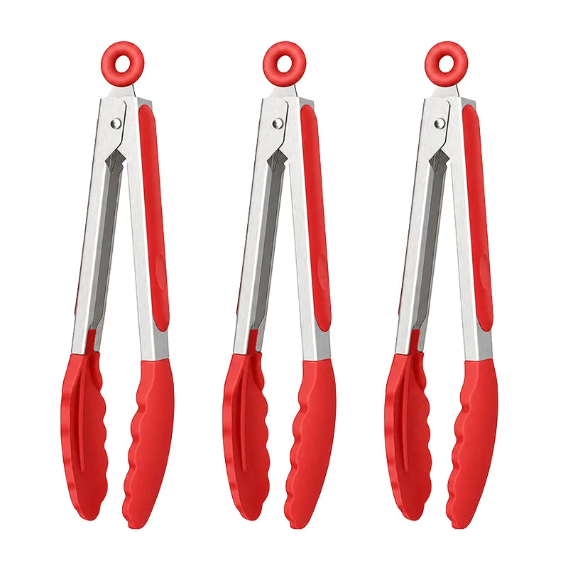 8 Inch Silicone Kitchen Tongs Heat Resistant BPA-Free Stainless Steel BBQ Grill Food Tongs Anti-Slip Cooking Clip for Steak