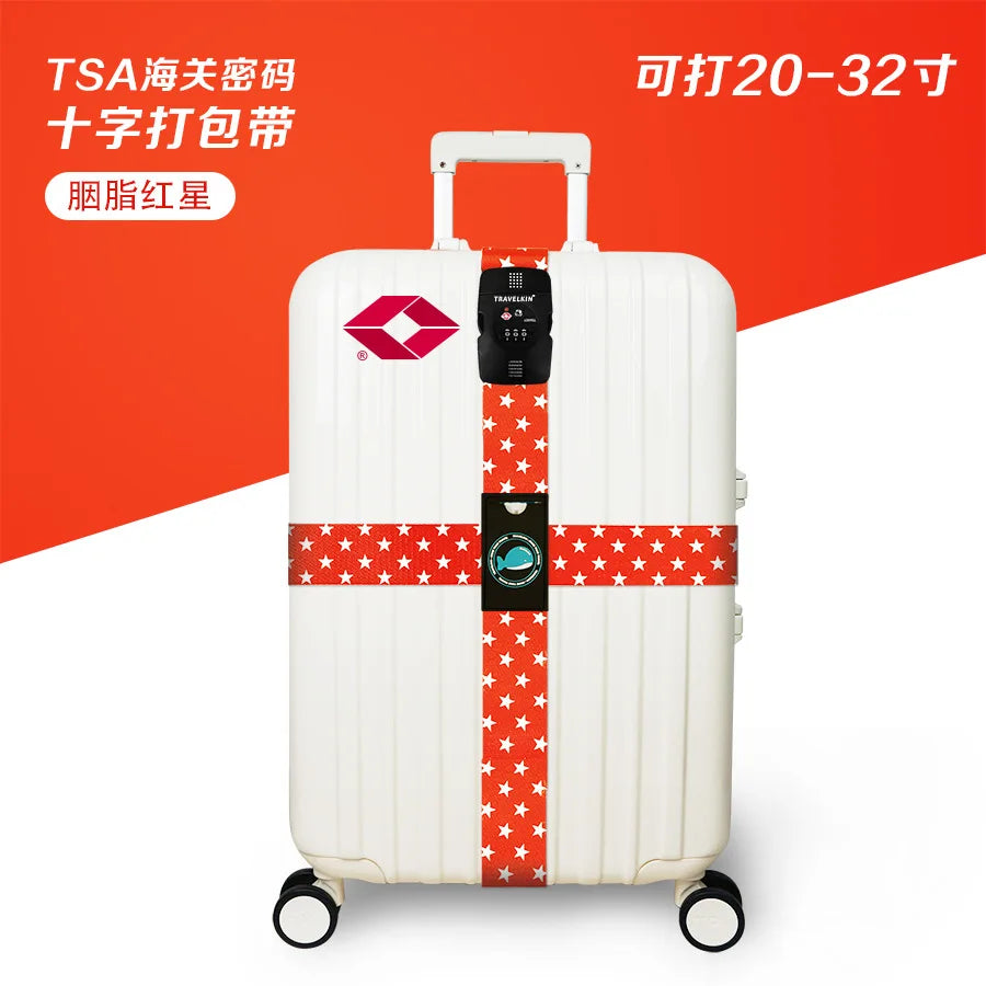 TSA Combination Lock Luggage Straps Adjustable Packing Belts Travel Abroad Customs Lock Binding Straps for 20-32 inch Suitcase