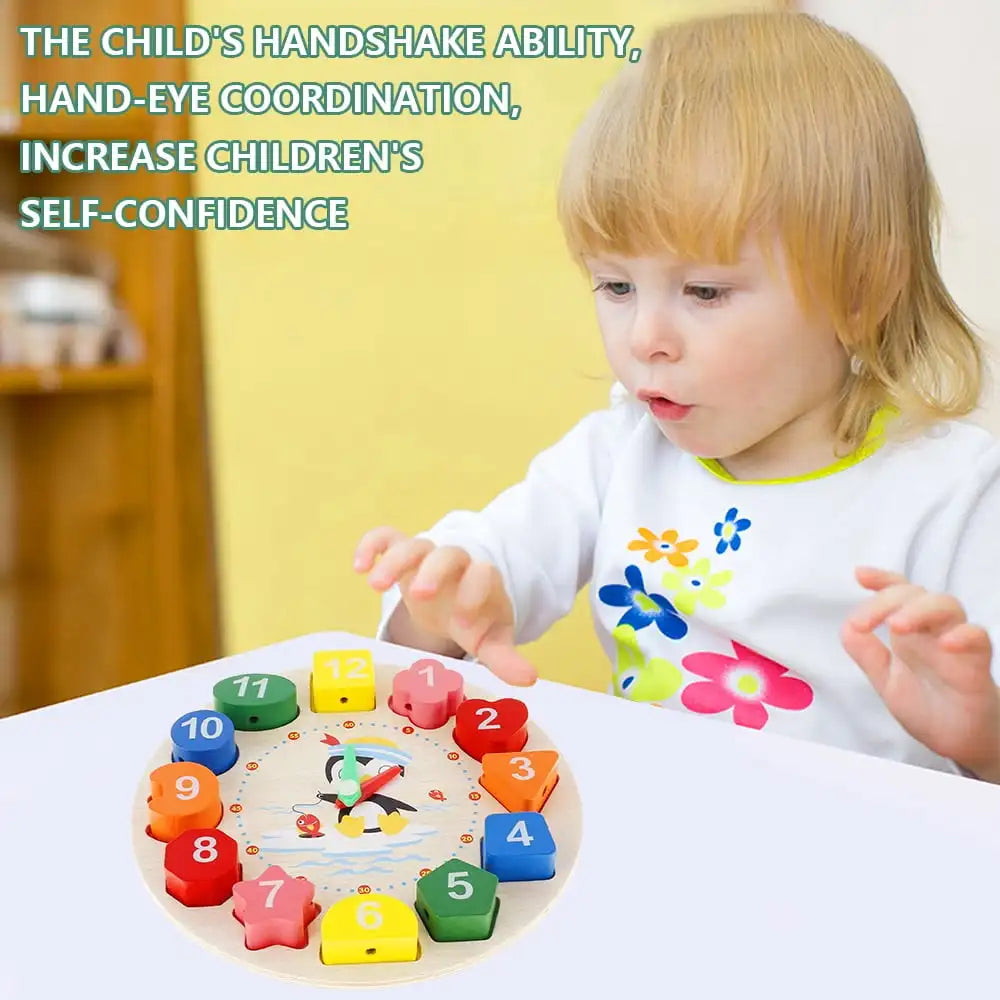 Clock Toy Wooden Teaching Clock Penguin Clock Toys Teaching Time Number Puzzle Stacking Montessori Educational Toys for Kids