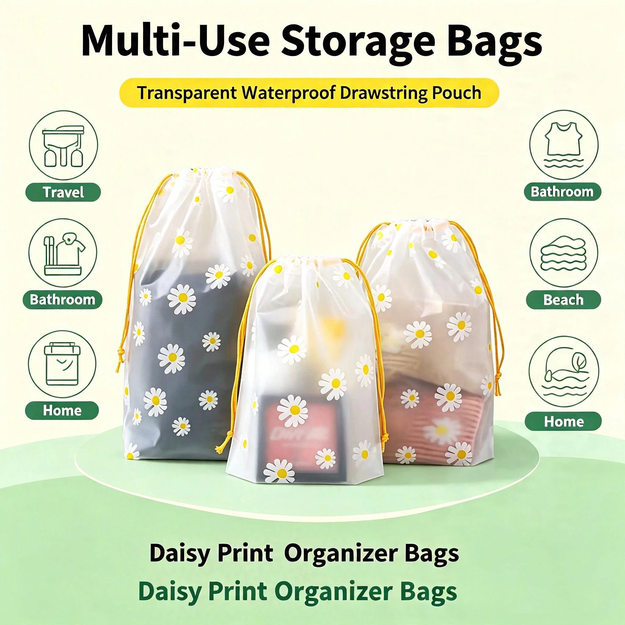 10Pcs Transparent Waterproof Travel Cosmetic Bag with Drawstring Plastic Storage Bag for Towels Socks Bathroom Beach Organizer