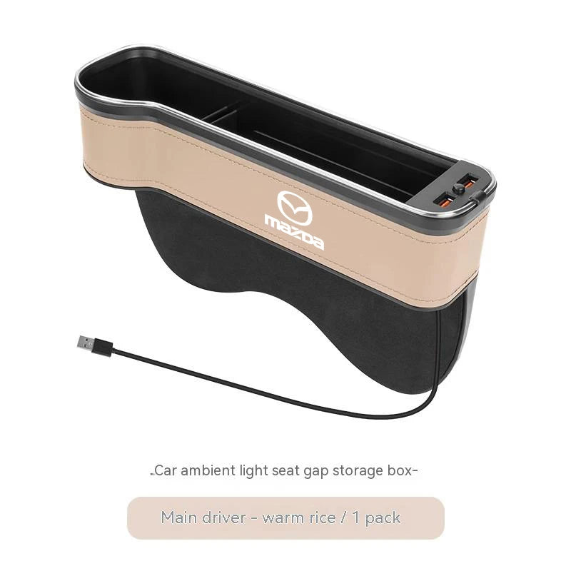 For Mazda 2 3 5 6 Axela Atenza CX30 CX5 CX8 CX9 MX5 Car Sewn Seat Gap Crevice Slot Storage Box With Atmosphere lamp USB Charging