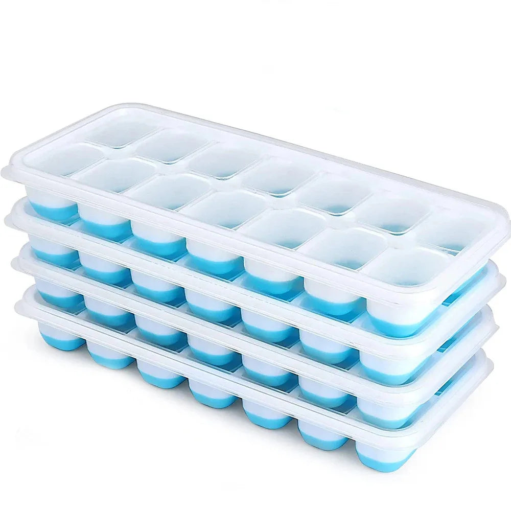 Silicone square ice cube mold with lid, 14 compartments easy to demold, DIY kitchen accessories, homemade freezing small tools