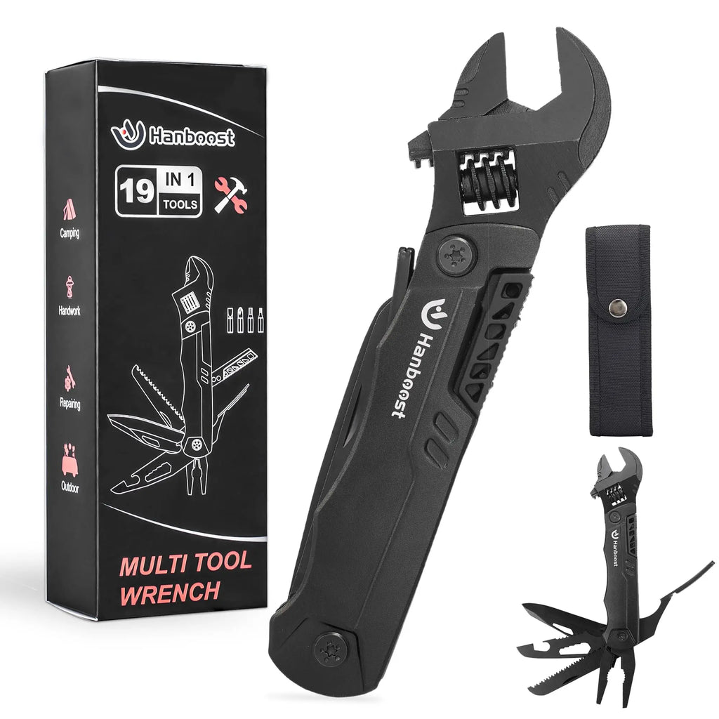 Hanboost Multitool Wrench 19 In 1 Multipurpose Camping Gear Pocket Size Adjustable Wrench with Pliers, Wire Cutter, Cutting Saw,