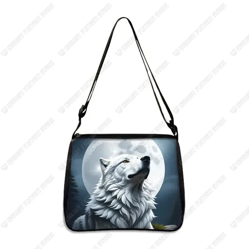 Howling Wolf Under The Moonlight Handbags Baby Wolf Messenger Bag Cool Howling Wolf Shoulder Bag Crossbody Bag Phone Holder