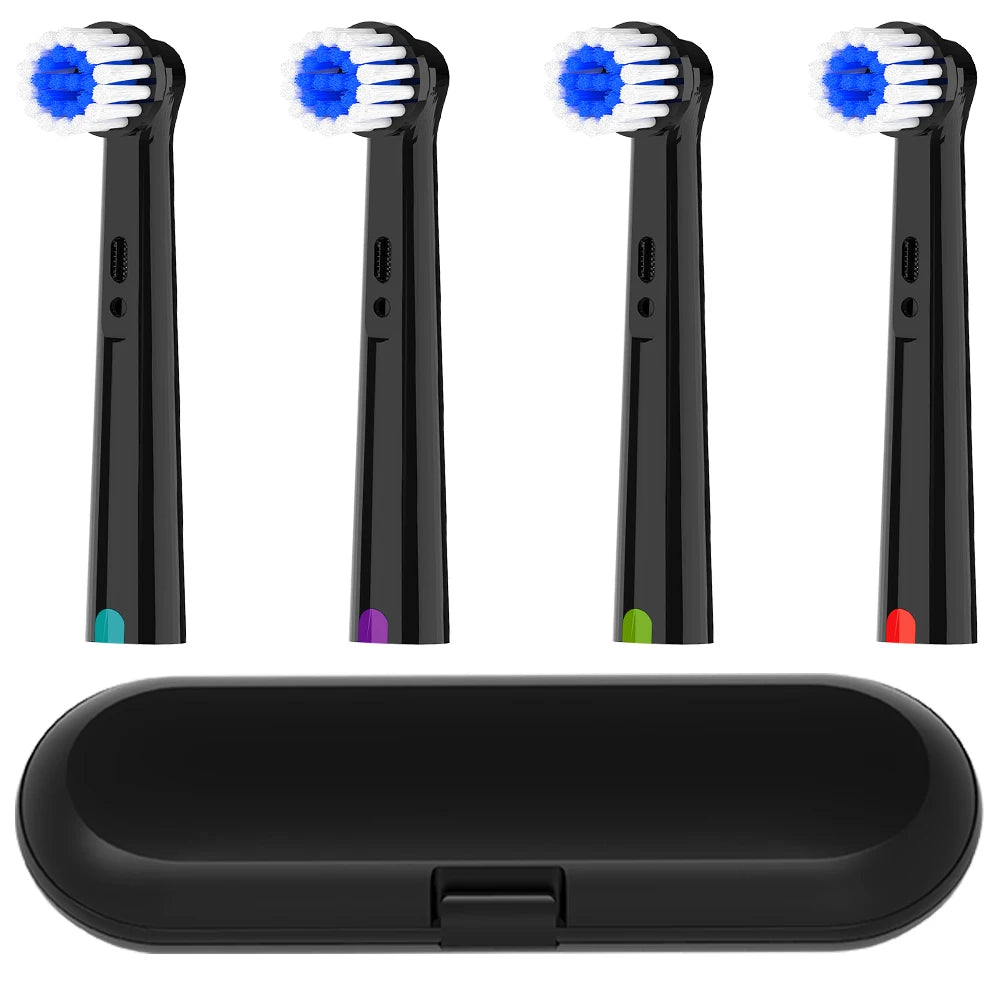 Toothbrush Travel Container and 4 Soft Rotating Replacement Brush Heads Compatible with Oral B Electric Toothbrush, for 1000 500