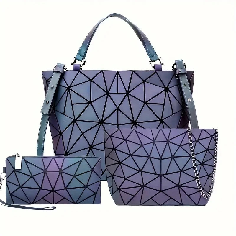 luminous Messenger Bag set handbag fashion holographic geometric  tote bag women Shoulder Bag 3pcs 1pcs