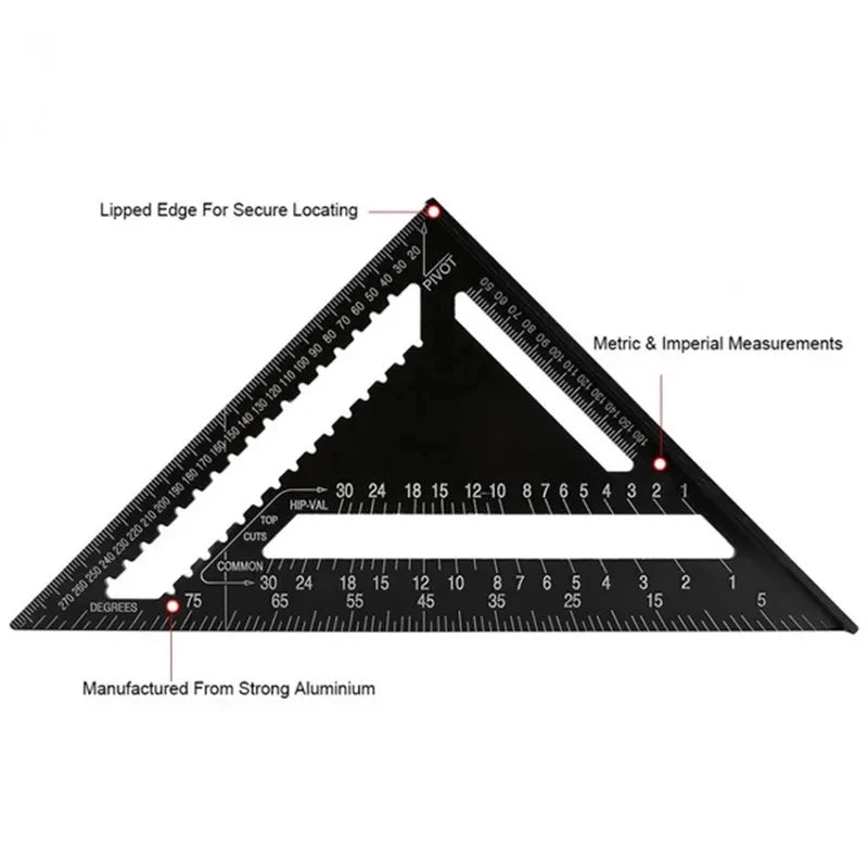 7/12inch Metric Aluminum Alloy Triangle Angle Ruler Protractor Woodworking Measurement Tool 30cm Quick Read Square Layout Gauge
