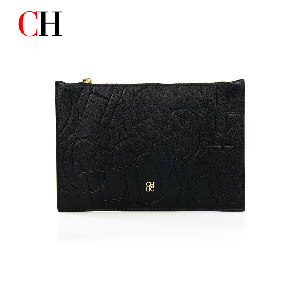 CH Women Embossed Letter Wristlet Clutch Bag Zipper Handbag Elegant Evening Pouch for Party Travel and Daily Use