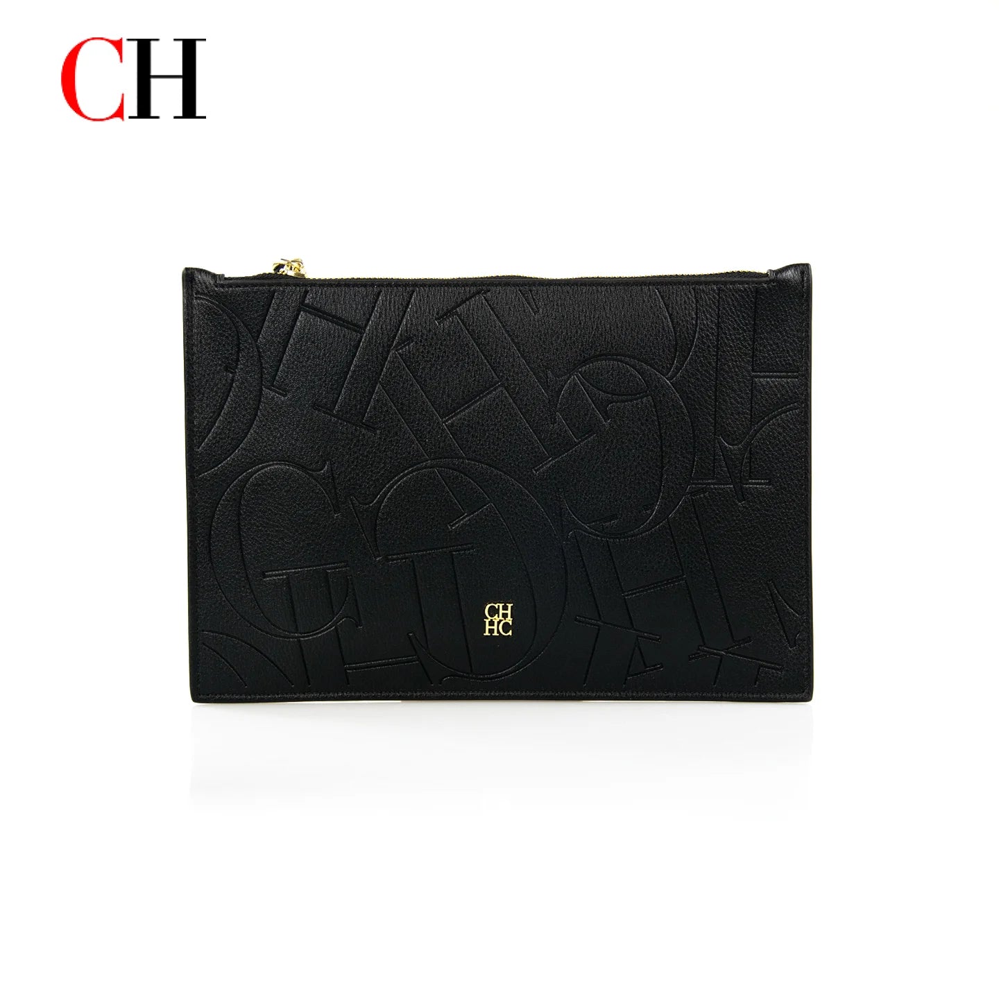 CH Women Embossed Letter Wristlet Clutch Bag Zipper Handbag Elegant Evening Pouch for Party Travel and Daily Use