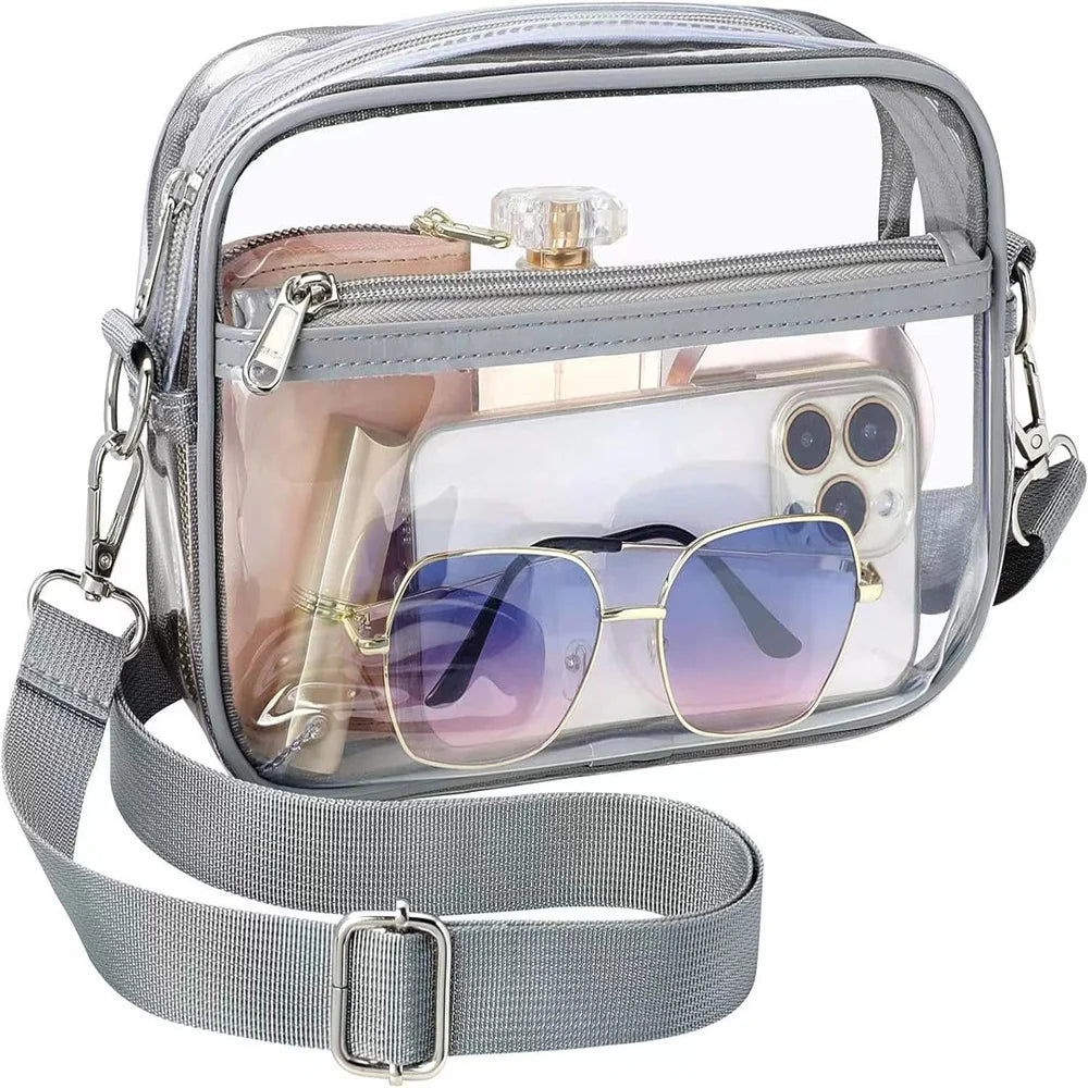 Ladies Jelly Square Shoulder Messenger Bag Transparent PVC Crossbody Bag Waterproof Cosmetic Bag Female Travel Phone Purse