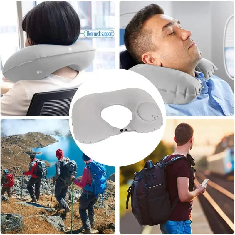 U-Shape Travel Pillow Inflateble Portable Folding Pillow Cervical Spine Protection Sleep Pillow Car Inflate Ring Neck Pillows