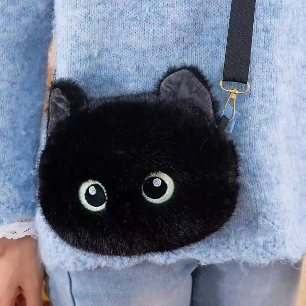 Cute Big Head Cat Crossbody Bag Fluffy Lightweight Cat Shoulder Bag Simulation Versatile Handbag Adult Kid Teenager
