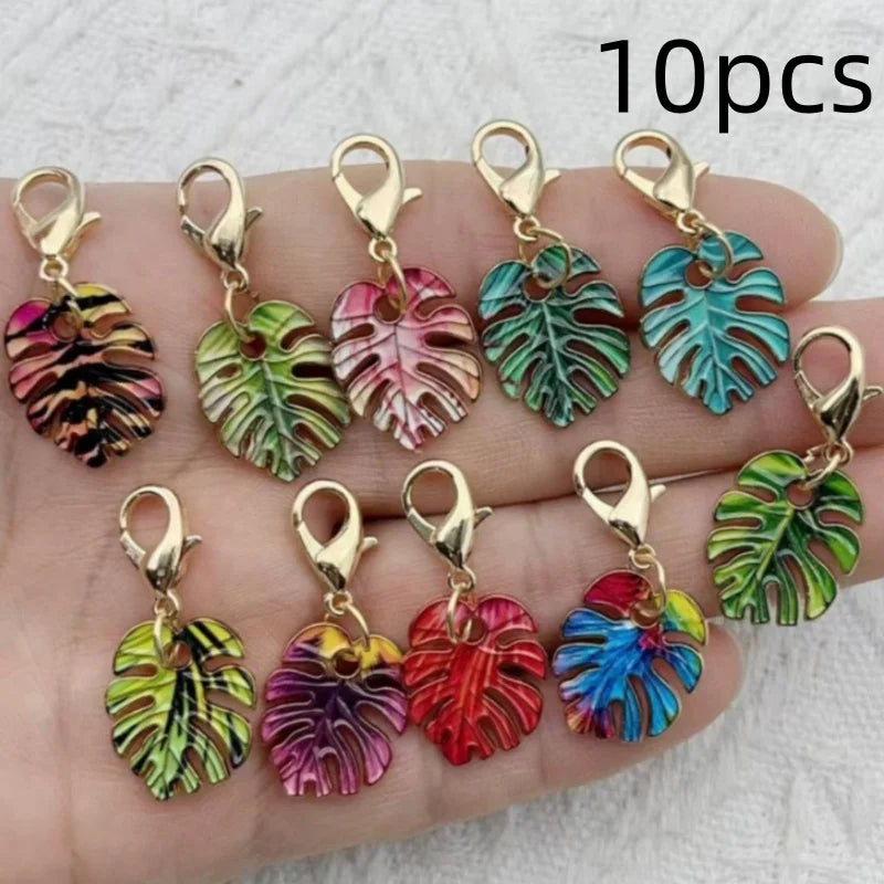 10pcs Alloy Drip Oil Colored Leaf Keychain Bohemian Beach Leaf Pendant Pendant