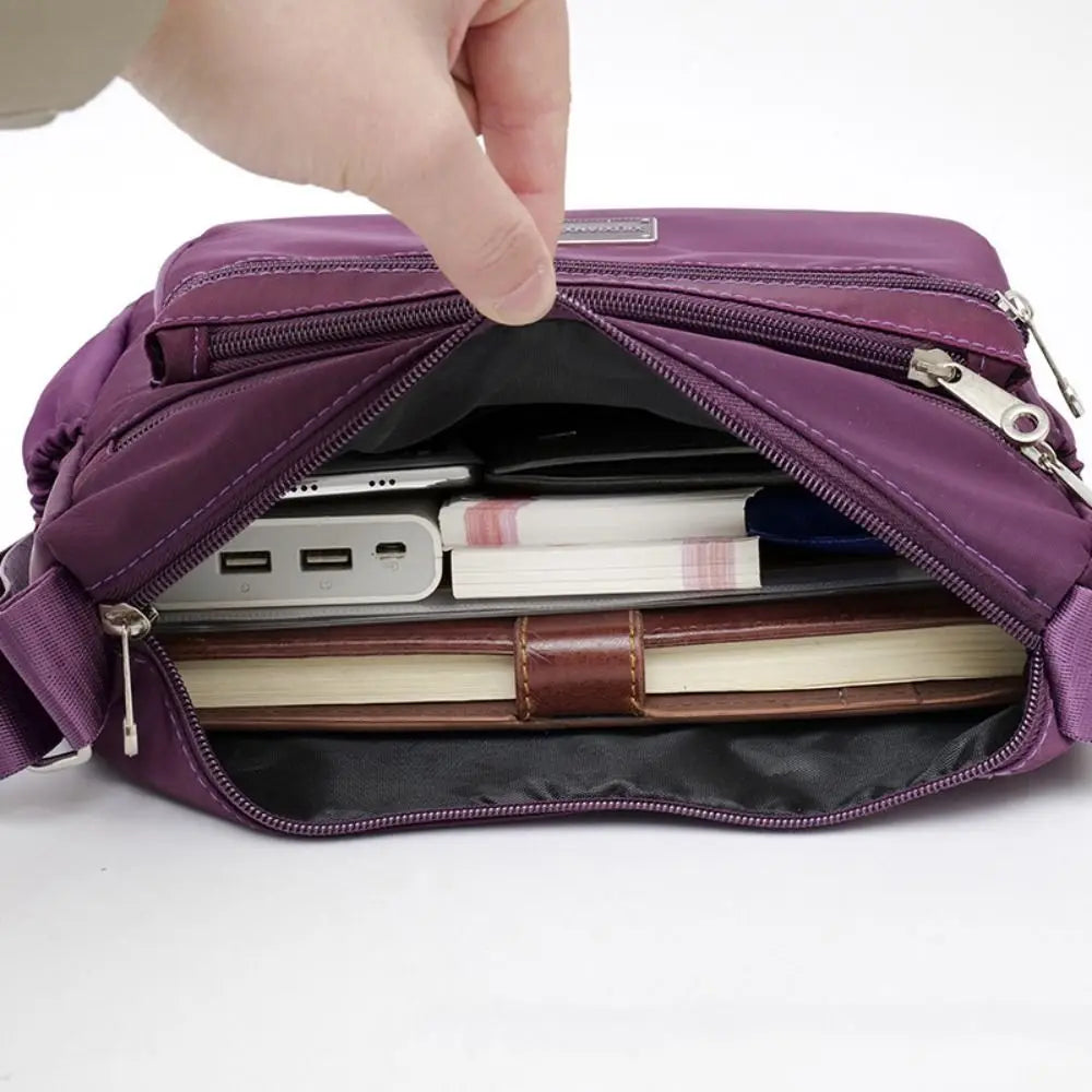 Portable Nylon Messenger Bags Large Capacity Casual Crossbody Pack Solid Color Waterproof Tote Bags Women Girls