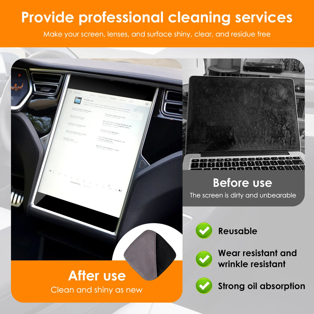 2Pcs Car Screen Cleaner Microfiber Car Accessories Cleaning Pads Reusable Auto Touchscreen Cleaning Wipes Square Car Screens