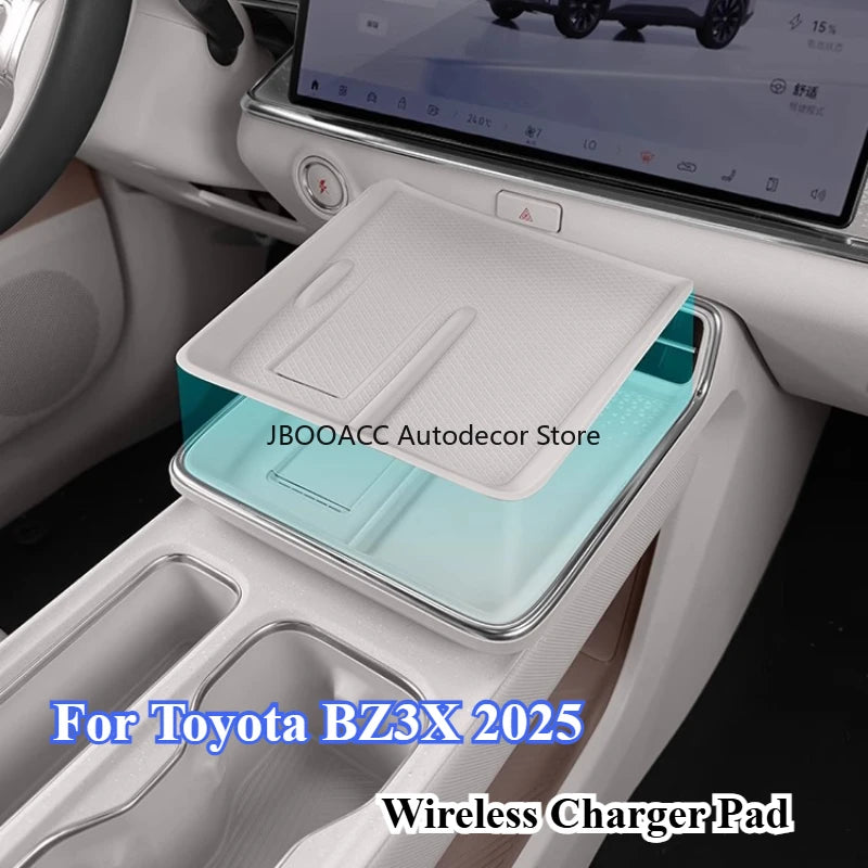For Toyota BZ3X 2025 Car Center Console Anti-Slip Mat Wireless Charger Soft Silicone Pad Phone Holder Protector Charging Storage