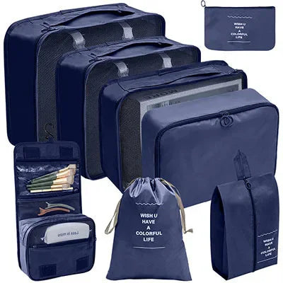 8/9PCS Set Packing Cubes For Travel Waterproof Clothes Underwear Shoes Toiletries Organizer Tidy Pouch Travel Storage Bag