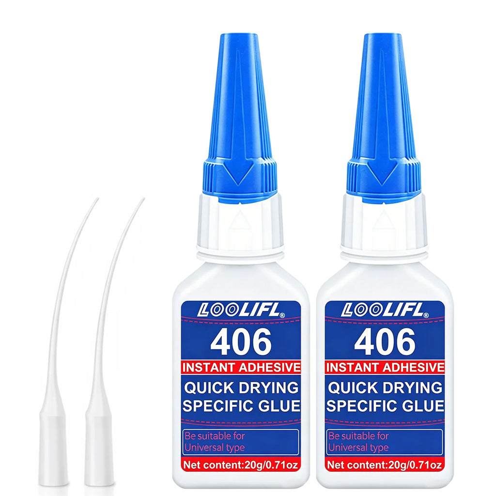 Loolifl 406 Instant Adhesive Quick Drying Super Glue with Precision Tips Cyanoacrylate Glue for Metal Plastic Ceramic Drepair20G