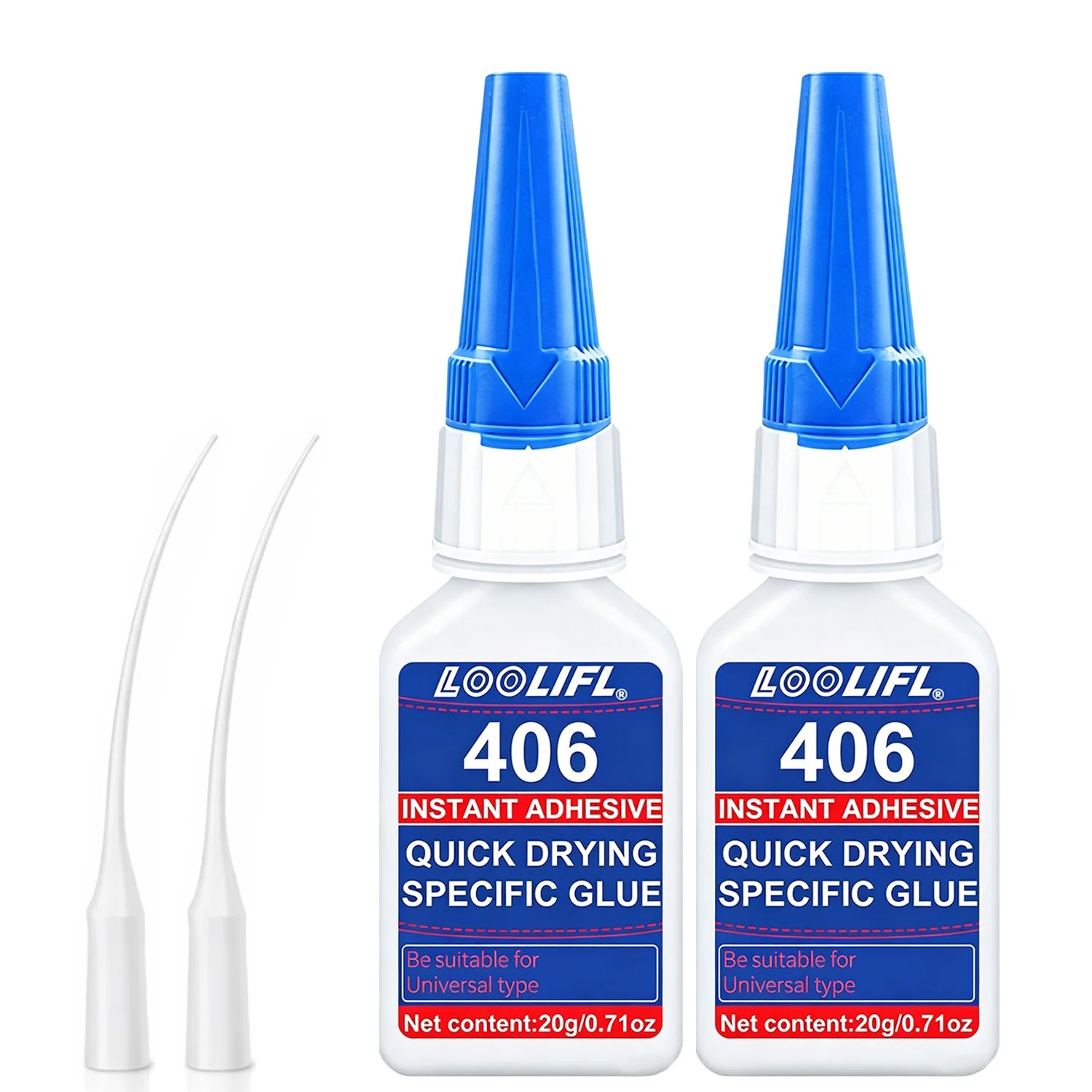 Loolifl 406 Instant Adhesive Quick Drying Super Glue with Precision Tips Cyanoacrylate Glue for Metal Plastic Ceramic Drepair20G