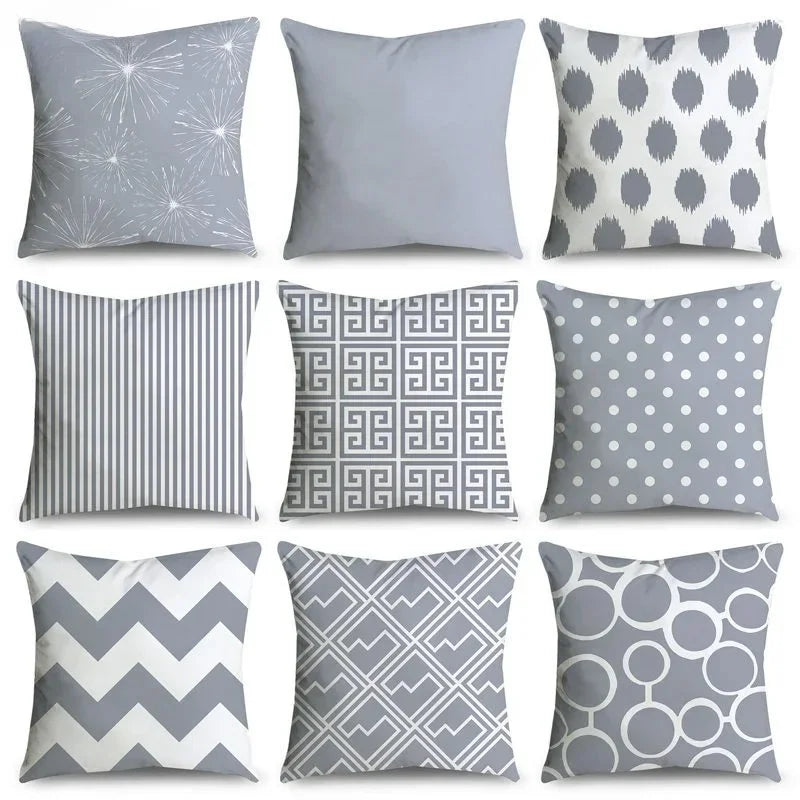Gray Striped Geometric Double-sided Printed pillow cover Short plush Suitable living rooms bedrooms sofas throw cushion cover