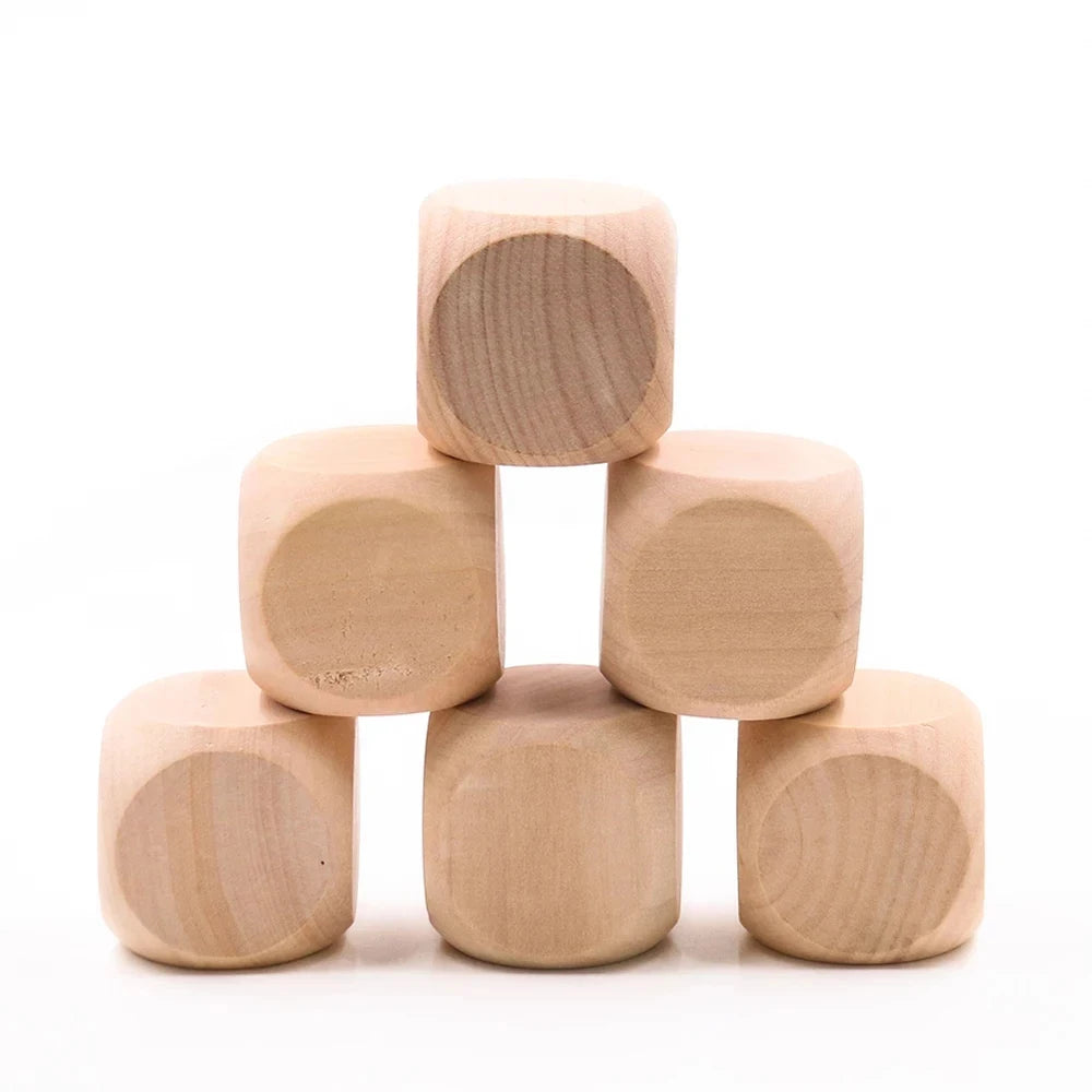 10 Pcs Blank Wooden Dice Unfinished Square Blocks 6 Sided Wood Cubes with Rounded Corners for DIY Craft Projects