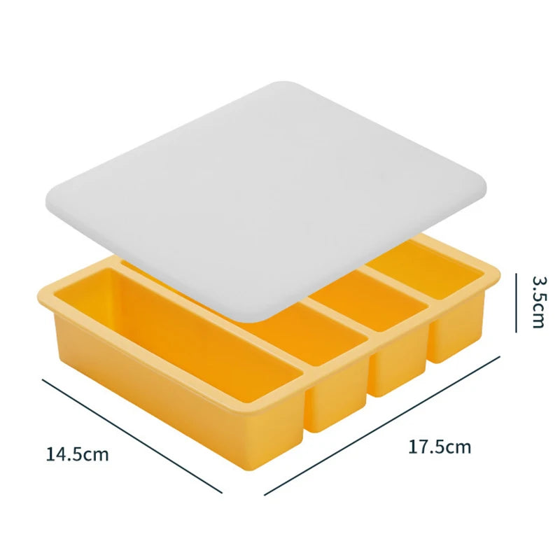 1Pc Extra Large Silicone Freezer Trays Giant 4 Cubes Food Molds With or Without Lid for Soup Meal Sauce Food Storage Ice Cube