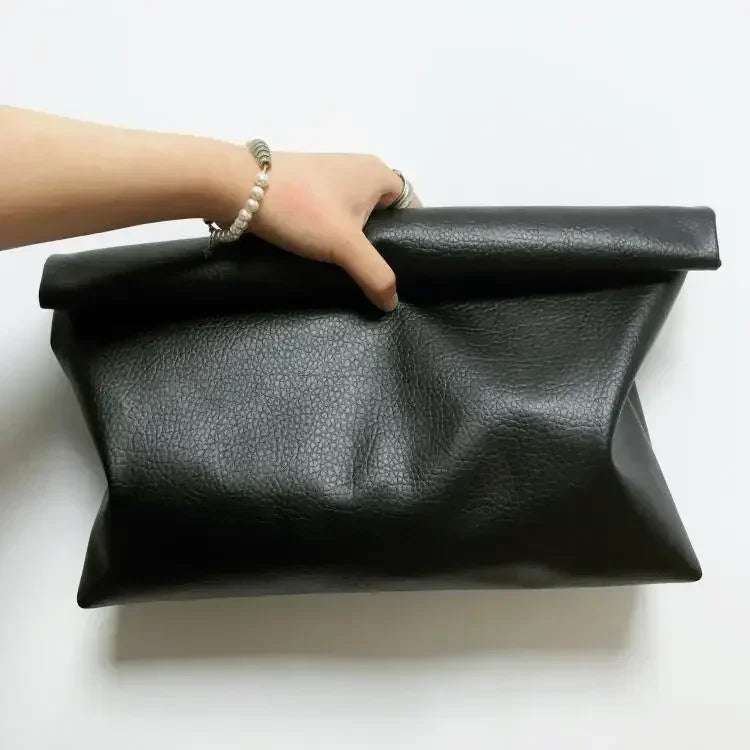 Solid Color Women Clutch Bag Soft Pu Leather Lady Evening Bags Trend Party Girl Envelope Bag Large Capacity Clutches Purse Black