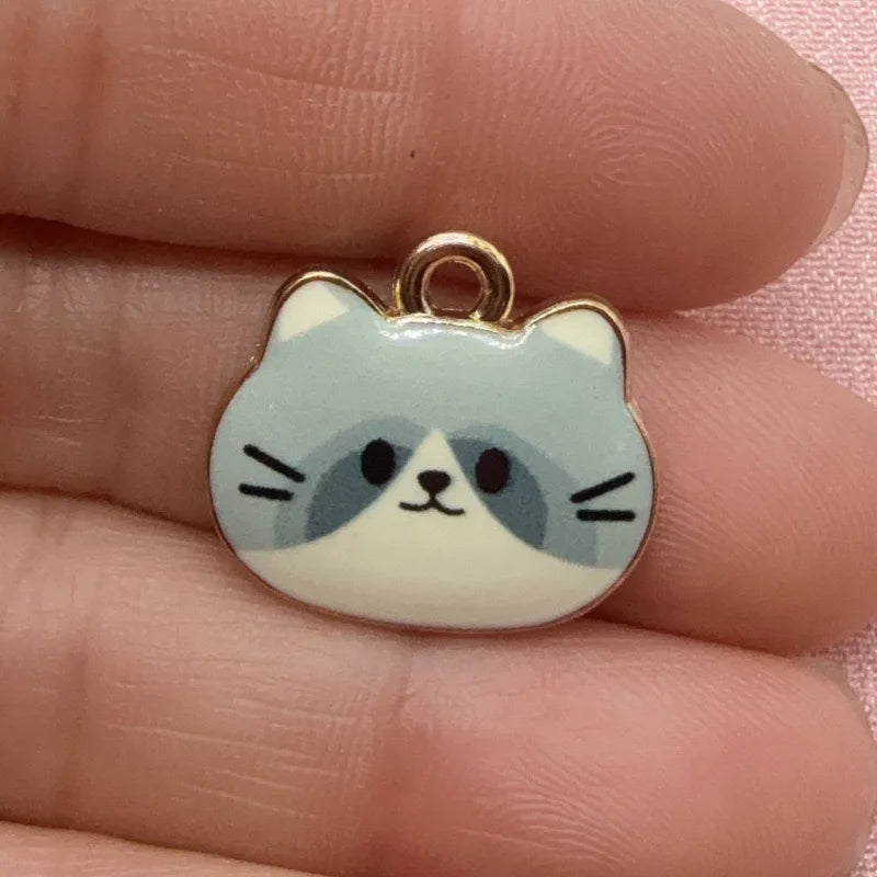 12pcs Printed Cat Head Alloy Drip Oil Pendant, DIY Jewelry Making Earrings, Keychains, Accessories