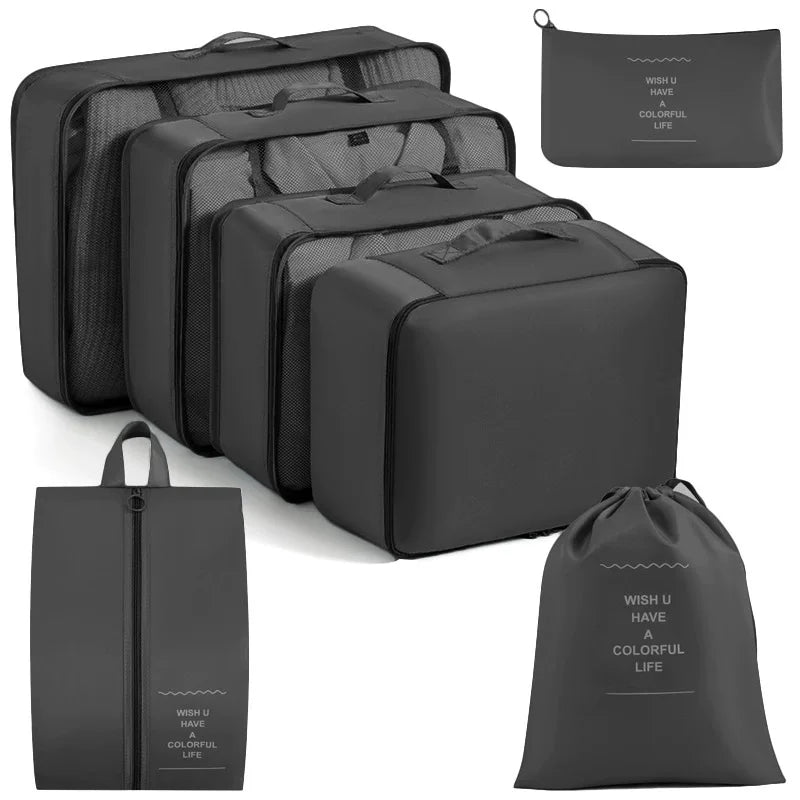 Travel Organizer Set 7/8/9/ Pcs Packing Cubes Suitcase Storage Bags Portable Luggage Tidy Pouch for Clothes & Shoes Folding