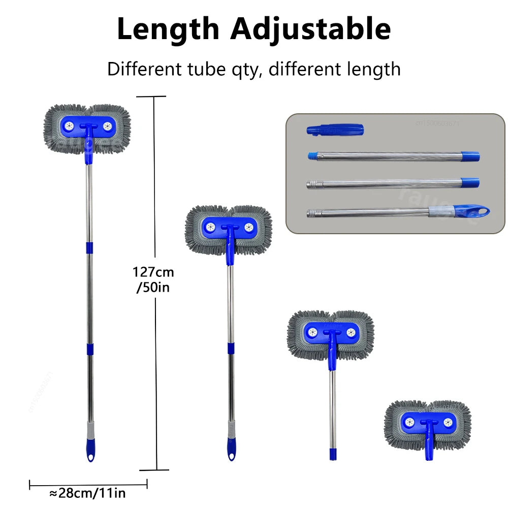 Dual-head Car Cleaning Mop Telescoping Long Handle Car Cleaning Brush Multipurpose Dry & Wet Use Windshield Cleaning Brush