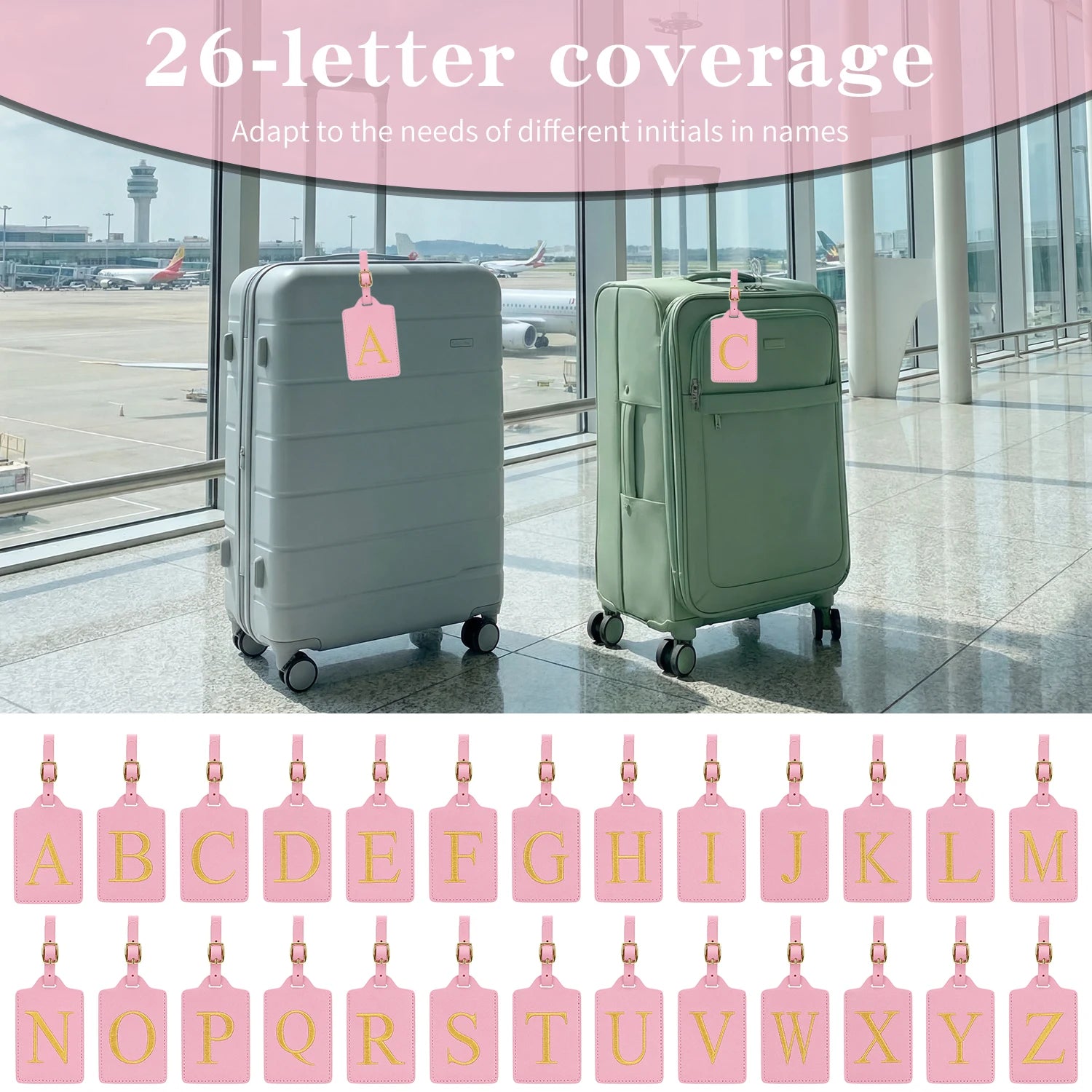 MIYIN 26 letters Luggage Tags for Suitcases PU Leather Privacy Protection Bag Tags Travel Accessories Essential, Pink