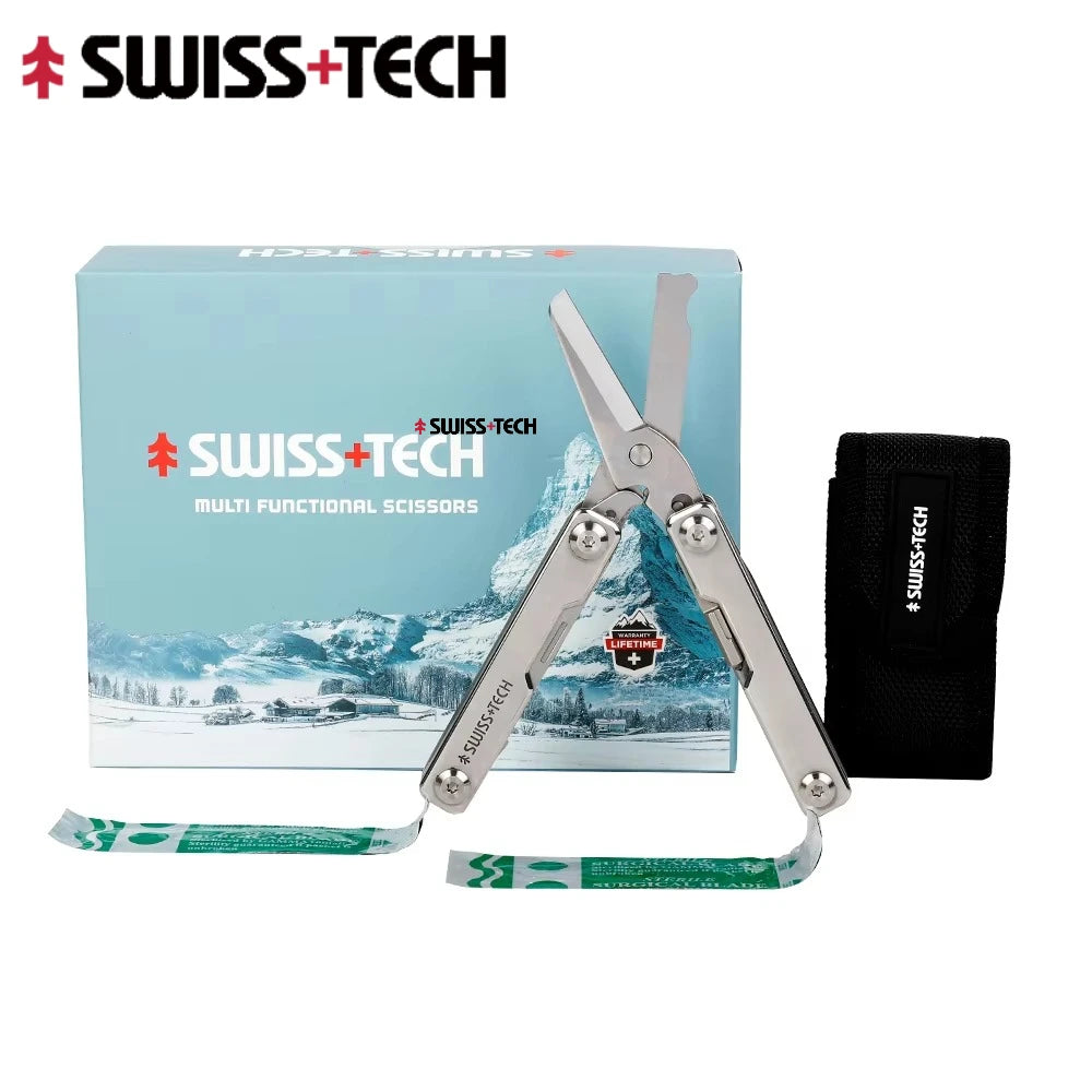 SWISS TECH 9 In 1 Rescue Survival Scissors Folding Knife Outdoor EDC Mini Multitool Keychain Multi Tools Window Breaker