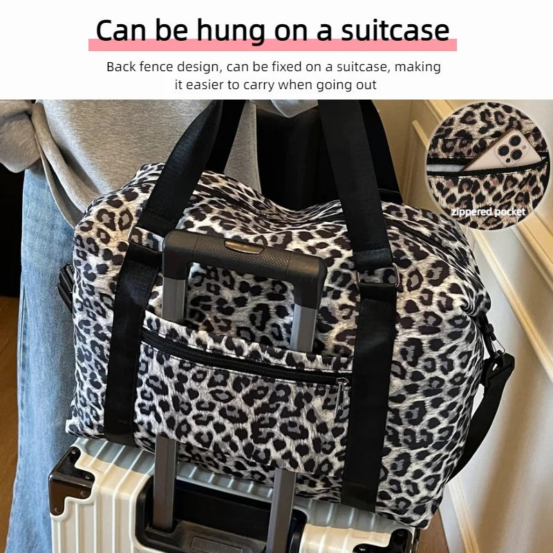Leopard Printing Travel Duffels Bag Large Capacity Sports Gym Tote Bag Weekend Luggage Storage Bag for Students