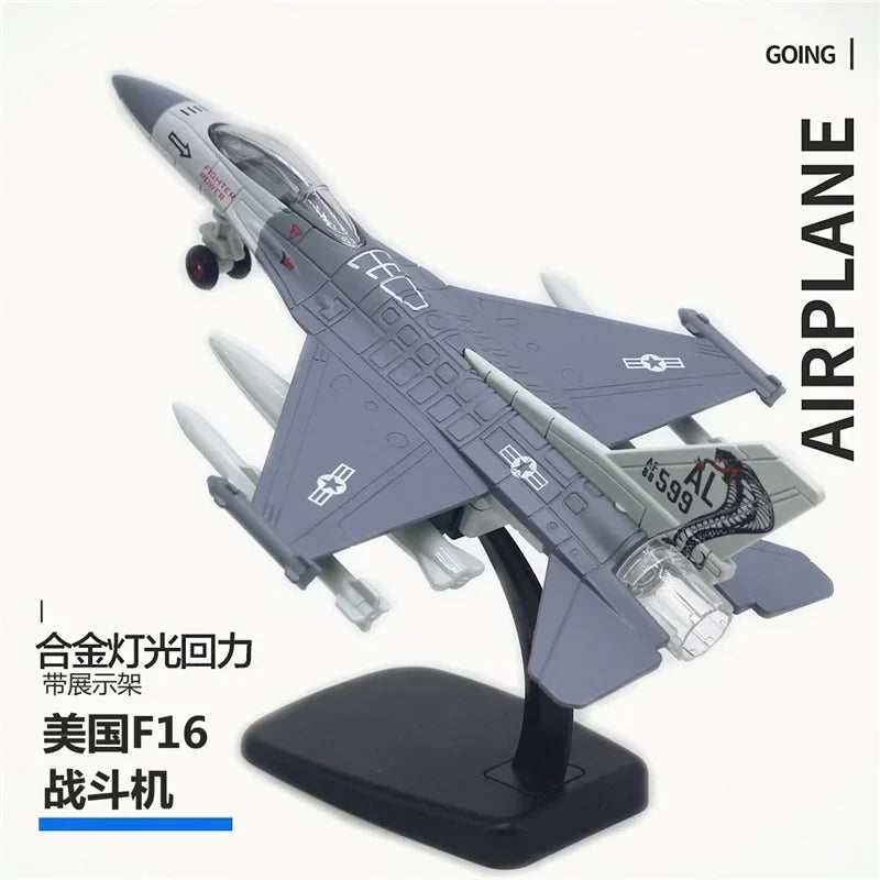 American F-16 Fighter Alloy Aircraft Model with Sound Light Series Children's Aircraft Model Toy Birthday Gift Christmas