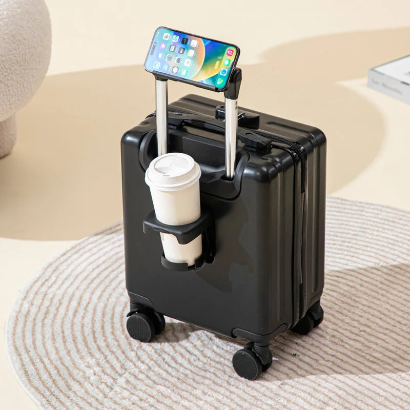 Air Travel Suitcases on Wheels With Cup Holder Carry-on Suitcase for Flight Traveling Box Luggage Trolley Small Valise De Voyage